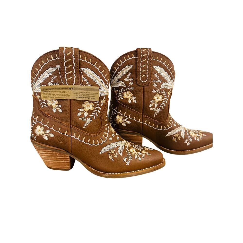 Dingo Primrose Women’s 7.5 NWT Brown Leather Floral Embroidered Western Boots - Picture 1 of 12